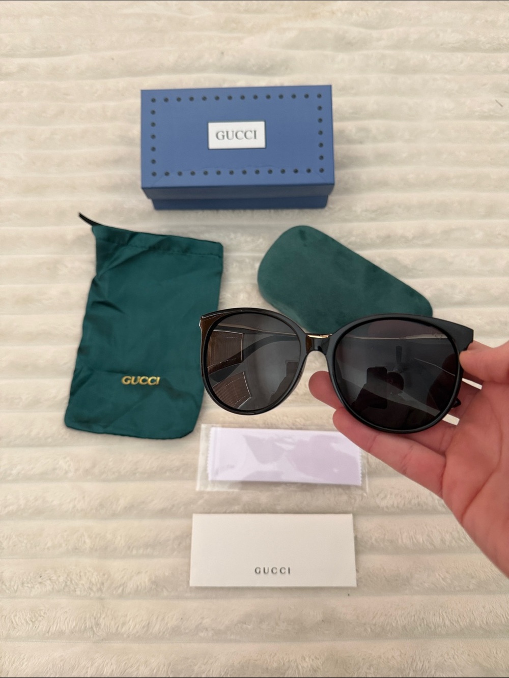 Gucci Black Cat-Eye Women’s Sunglasses with Gold Accents